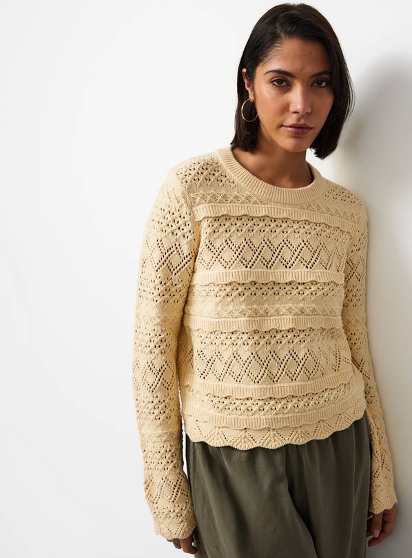 Light Yellow Scallop Stitch Pointelle Jumper XL